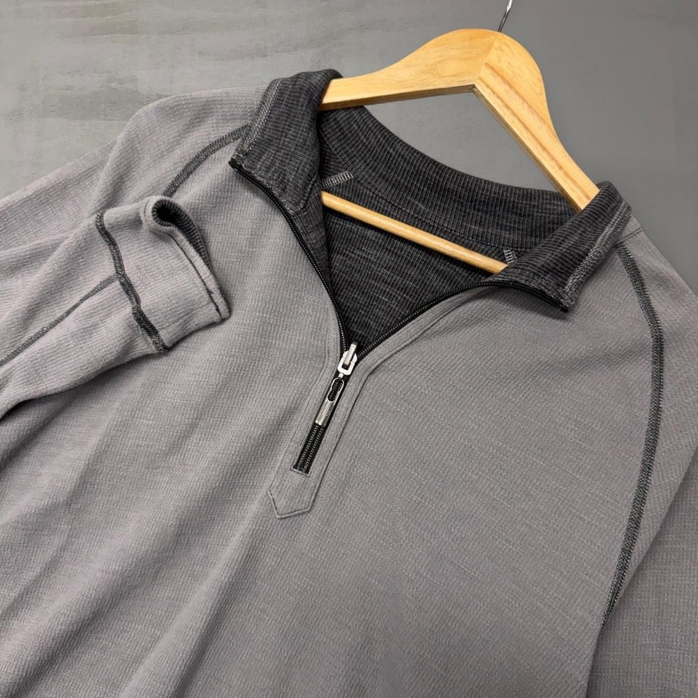 Tommy Bahama Reversible Quarter Zip Pullover Grey Space‎ Dye Waffle Knit Large